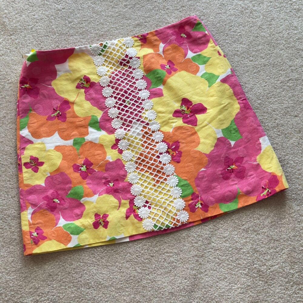 Lilly Pulitzer Hallie Minis Skirt Floral 100% Cotton Summer Spring Fun US 8